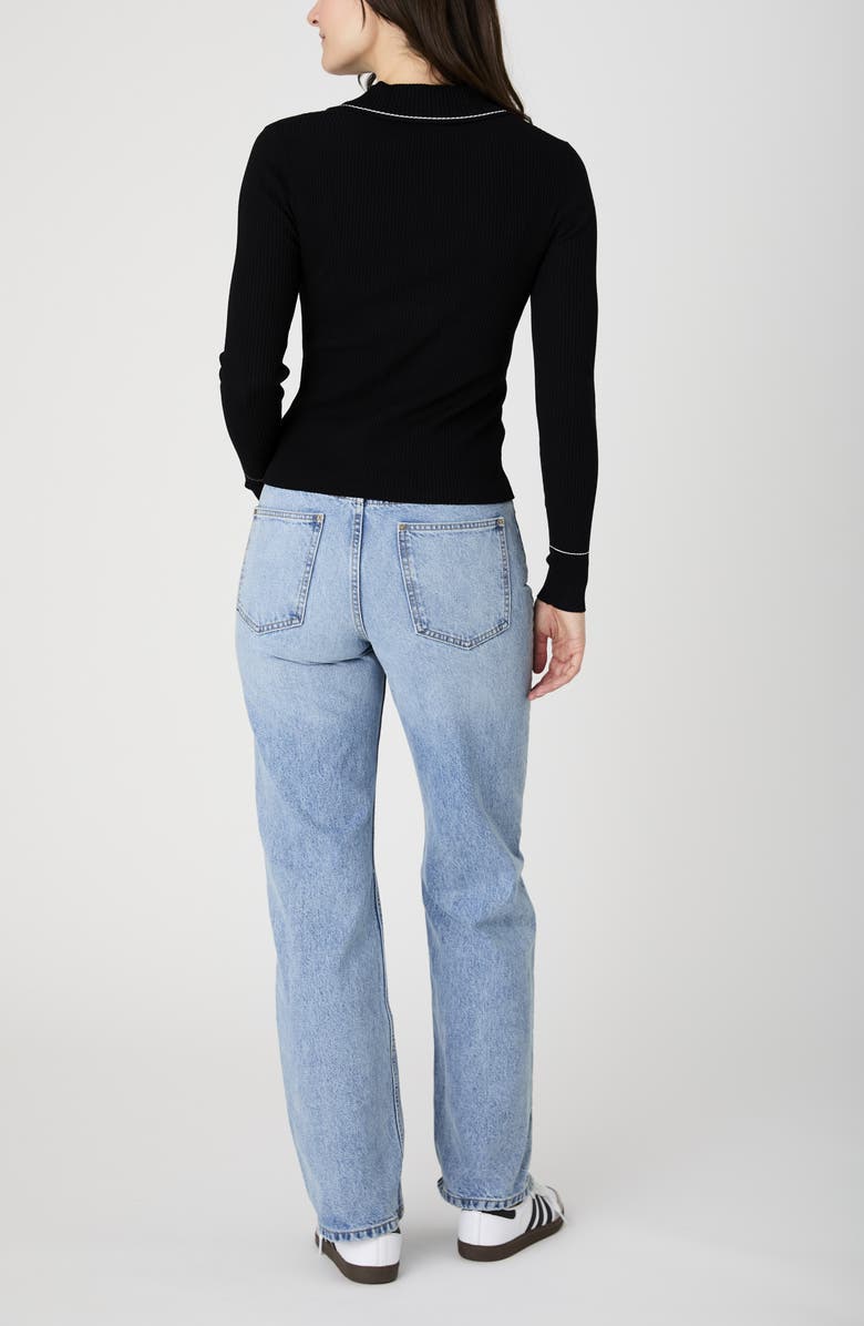 French Connection Contrast Polo Collar Long Sleeve Knit Top, Alternate, color, 