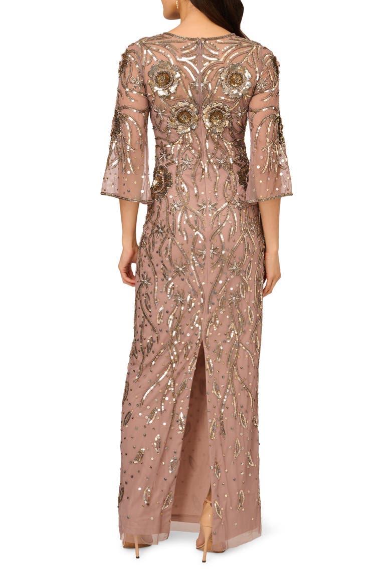Beaded Mesh Gown, Alternate, color, STONE