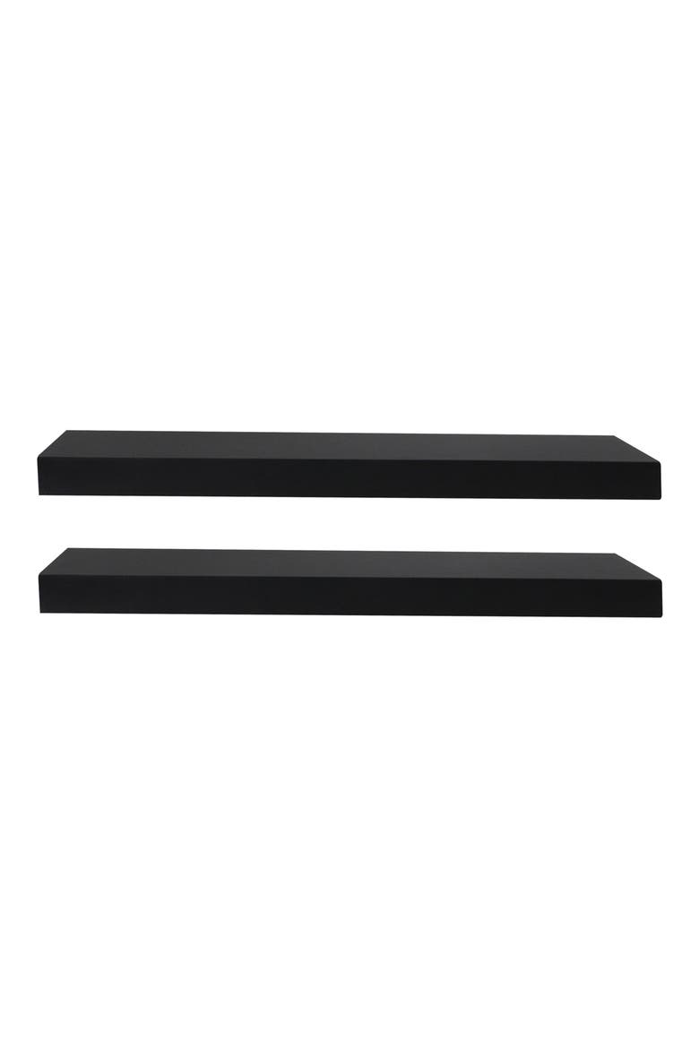 Set of 2 Floating Rectangle Wall Shelves, Main, color, BLACK