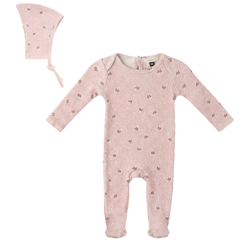 Girl Cherry Print Rib Romper with Bonnet (Baby)