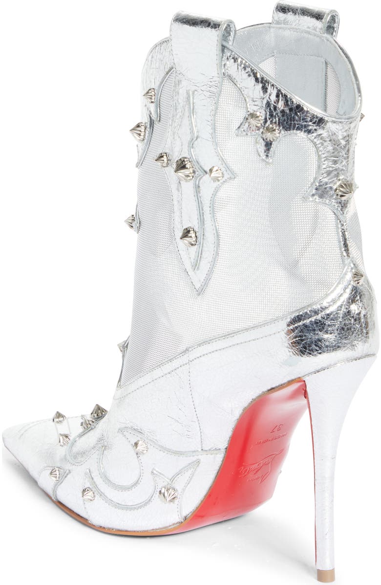 Christian Louboutin Bootiag Studded Metallic Leather Bootie, Alternate, color, Silver