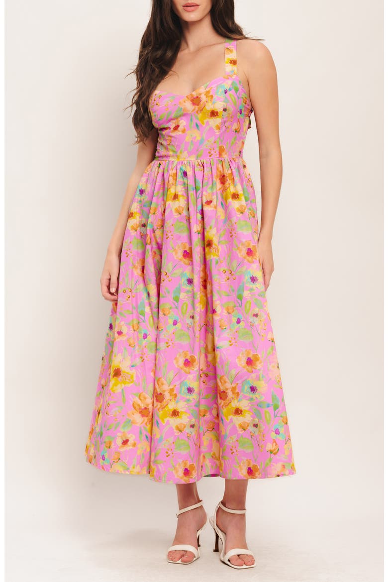 Print Open Back Midi Dress, Main, color, PINK