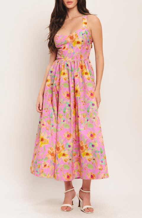 Print Open Back Midi Dress