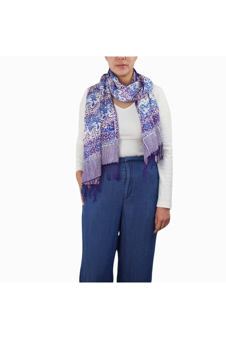 Handmade Batik Scarf, Alternate, color, Navy Blue