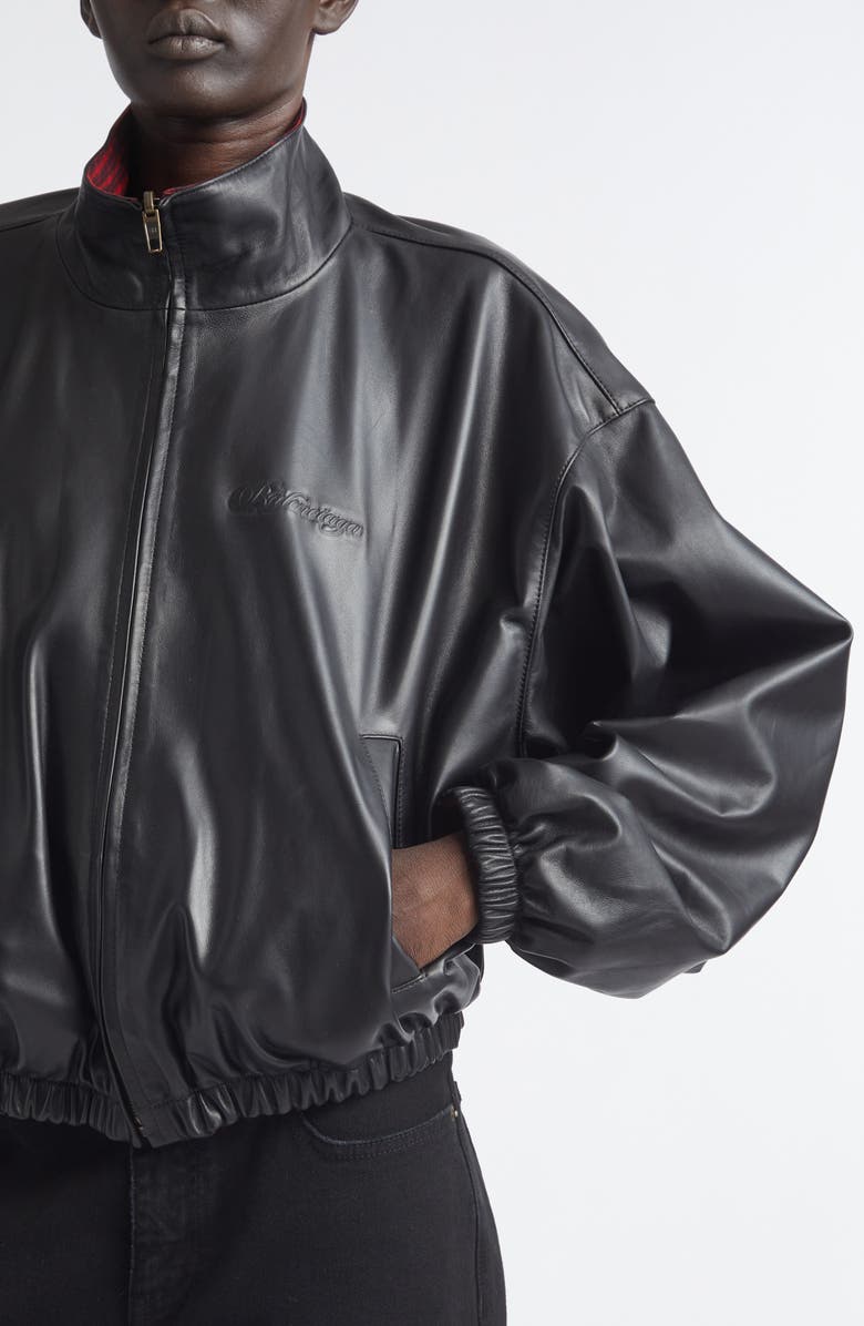 Balenciaga Leather Bomber Jacket, Alternate, color, 1000 Black
