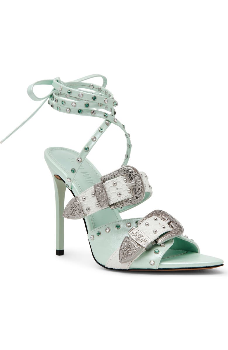 Steve Madden Saddle Embellished Ankle Strap Sandal, Main, color, Aqua Multi