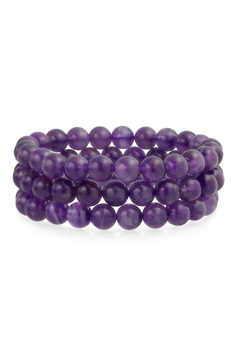 Set of 3 Semiprecious Stone Beaded Stretch Bracelets, Main, color, AMETHYST