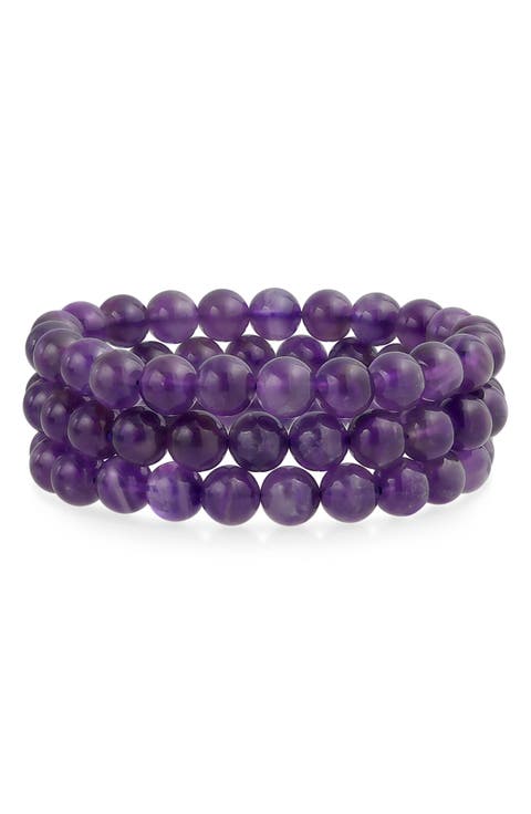 Set of 3 Semiprecious Stone Beaded Stretch Bracelets
