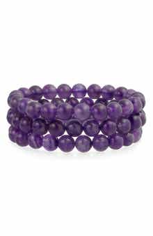 Set of 3 Semiprecious Stone Beaded Stretch Bracelets