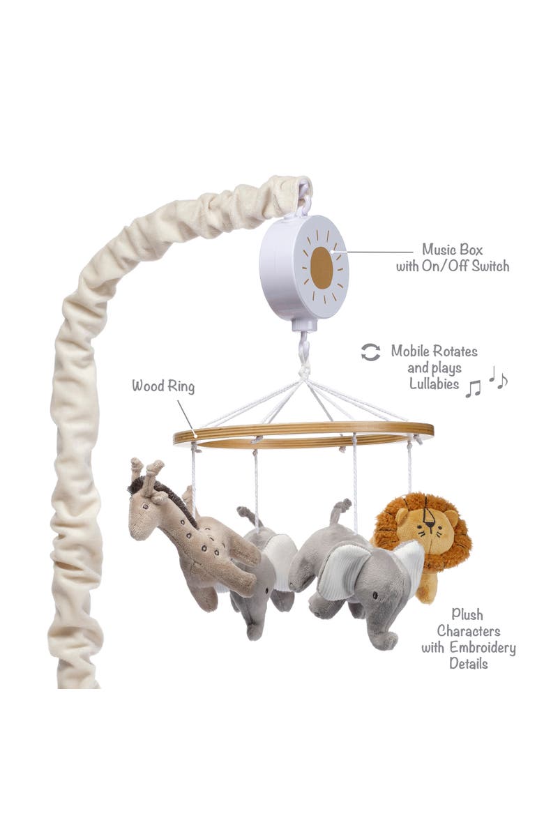 Lambs & Ivy Jungle Adventure Elephant/Lion Musical Baby Crib Mobile Soother Toy, Alternate, color, Multicolor