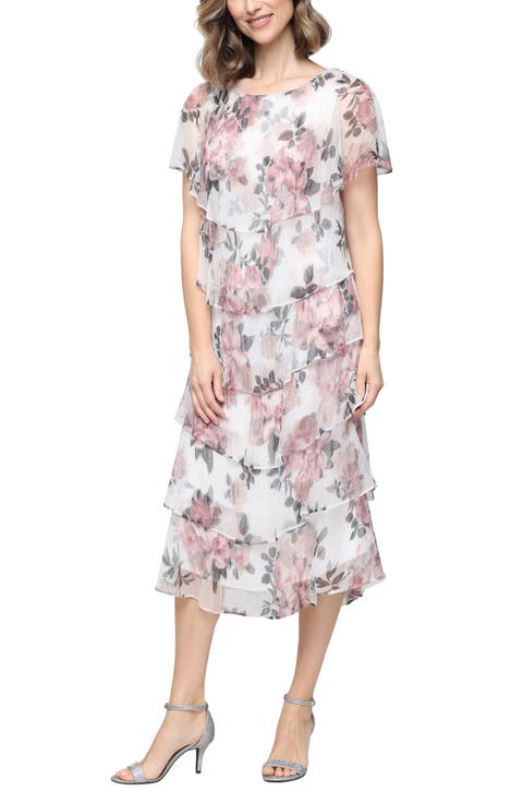 Tiered Floral Shimmer Midi Dress (Petite)