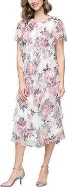 SL FASHIONS Tiered Floral Shimmer Midi Dress