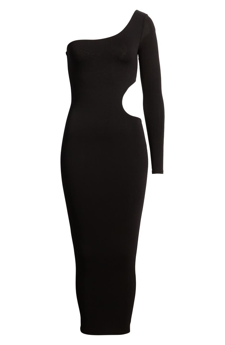 Naked Wardrobe Long Sleeve One-Shoulder Cutout Dress, Alternate, color, 