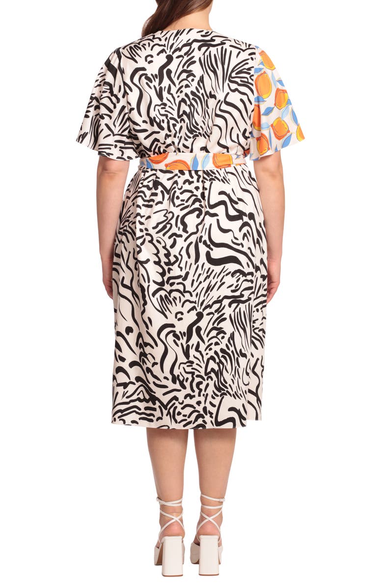 Donna Morgan Mixed Print Midi Wrap Dress, Alternate, color,