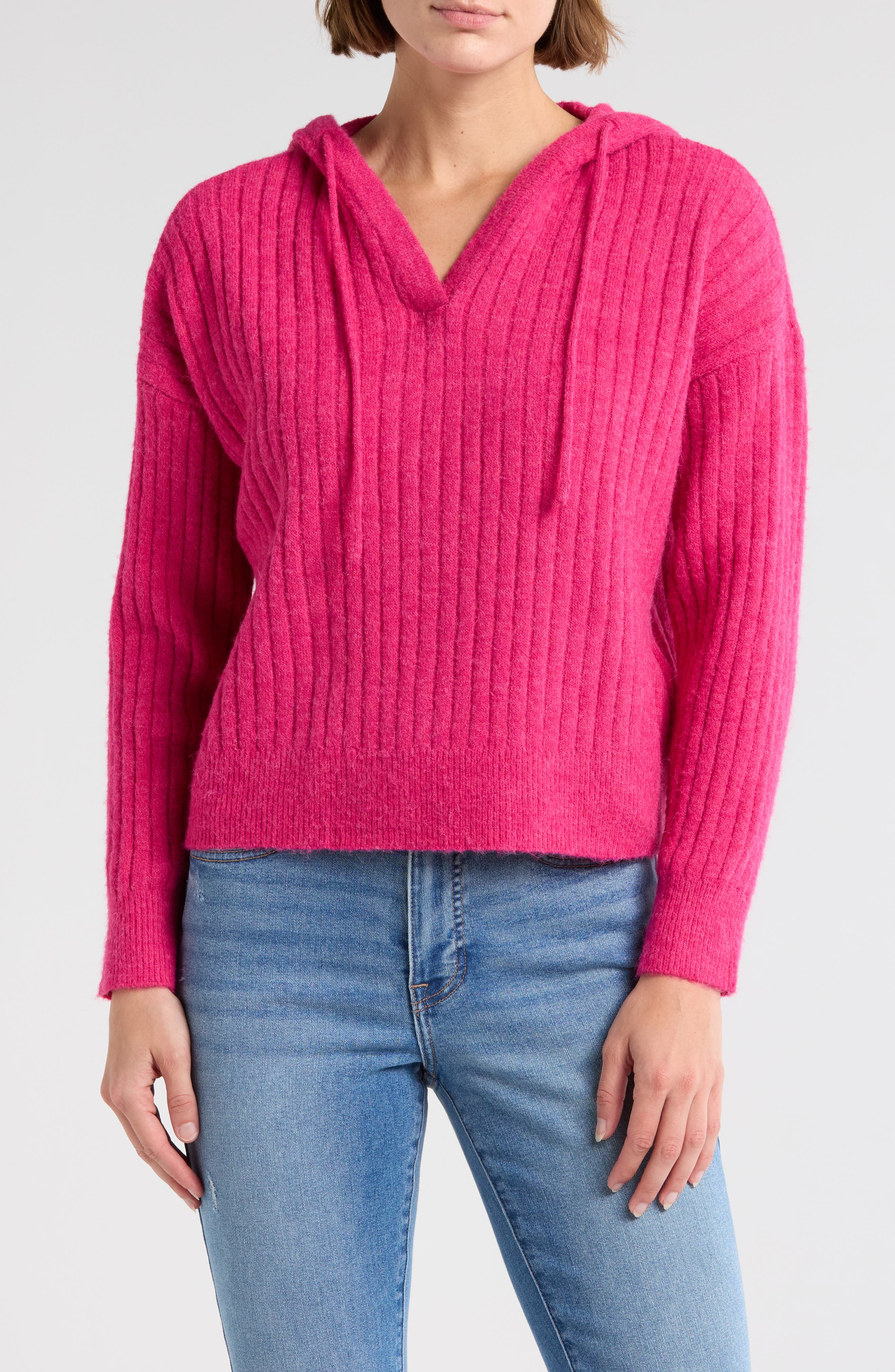 Lucky Brand Hooded Ribbed Sweater