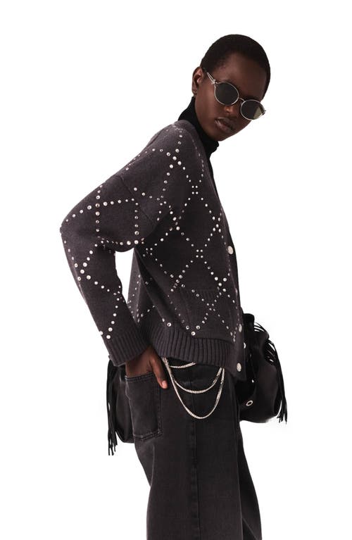 Maje Rhinestone Check Cardigan In Brown