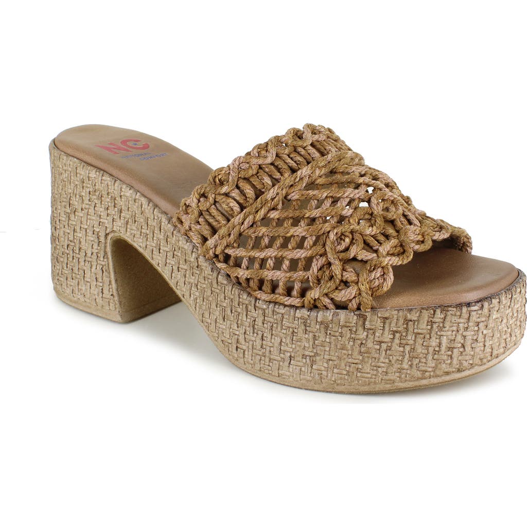 National Comfort Callela Platform Slide Sandal in Brown Fabric  product