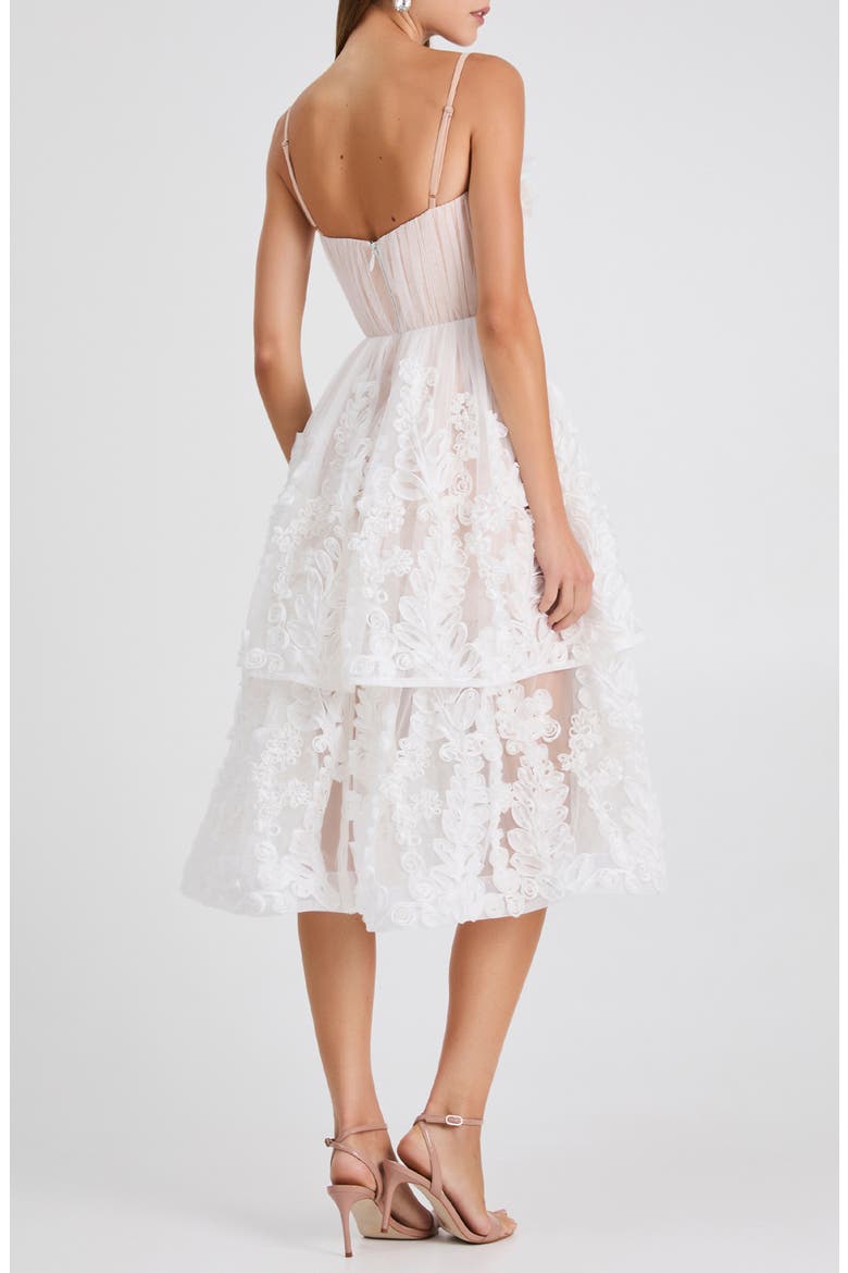 Juliette Floral Appliqué Tiered Cocktail Midi Dress, Alternate, color, OFF WHITE/ NUDE