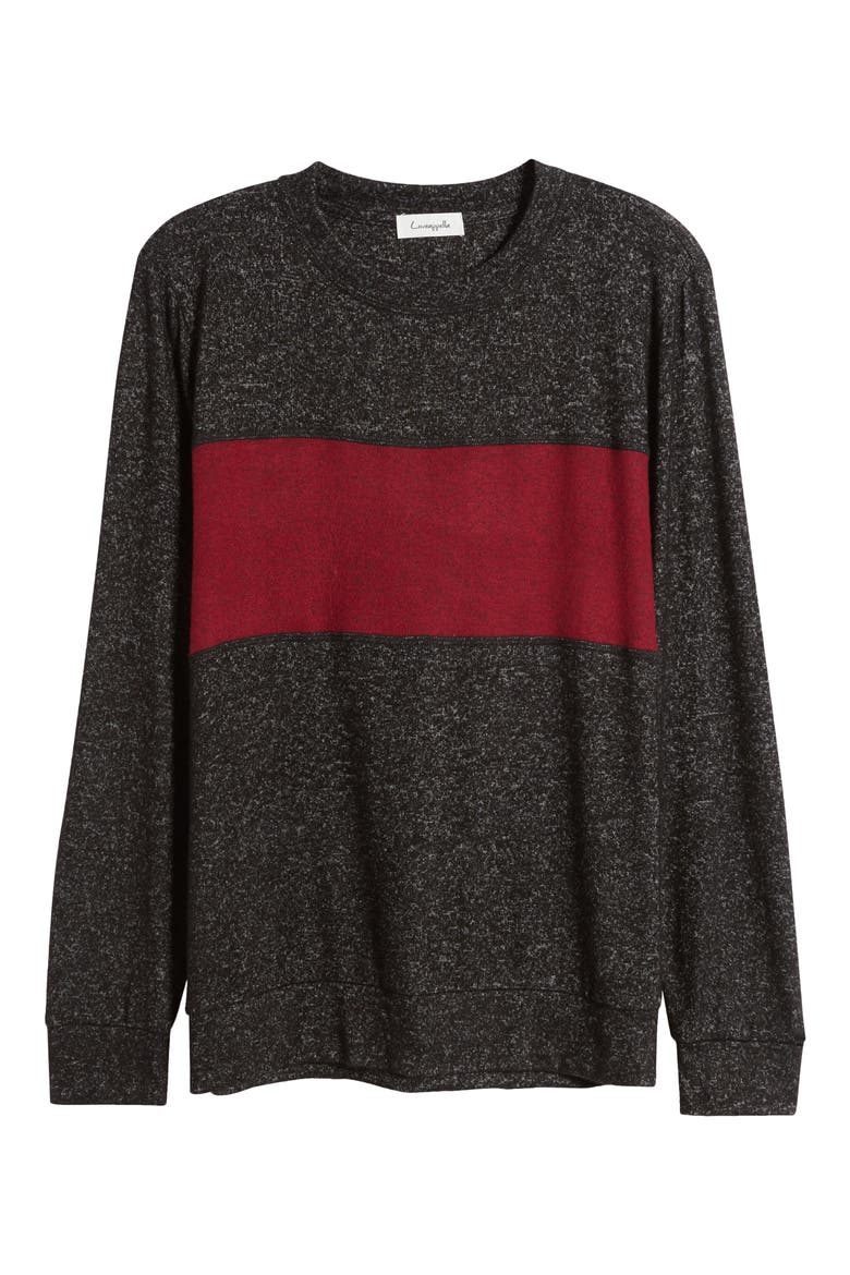 Colorblock Long Sleeve Brushed Jersey Top, Alternate, color, BLACK/ BURGUNDY