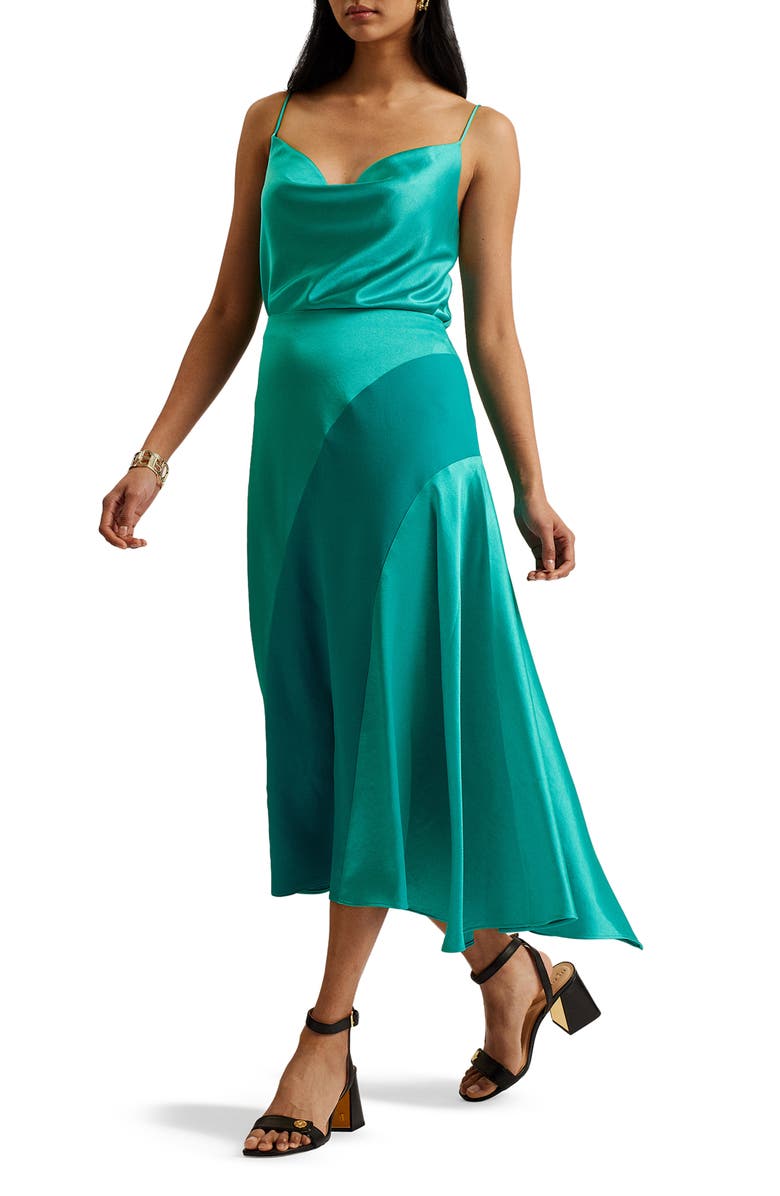 Ted Baker London Bolsena Side Drape Satin Midi Skirt, Alternate, color,