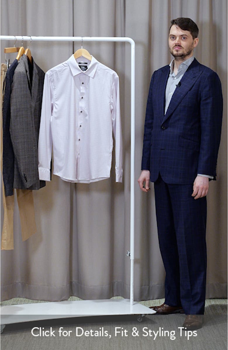 Slim Fit Light Purple Grid Check Performance Button-Up Shirt, sales video thumbnail