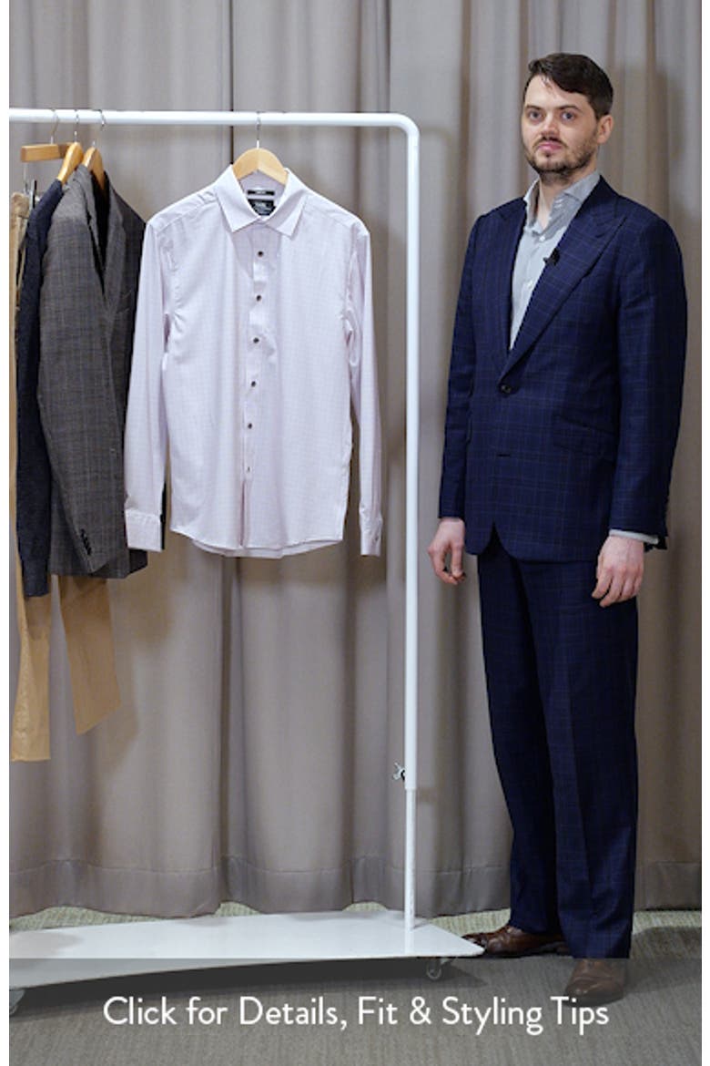 Slim Fit Light Purple Grid Check Performance Button-Up Shirt video
