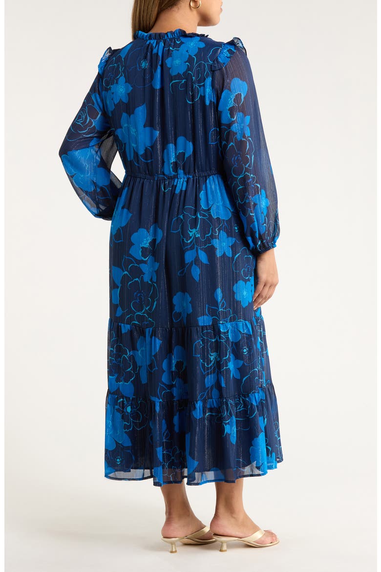 Bluford Metallic Floral Print Long Sleeve Dress, Alternate, color, NAVY-BLUE