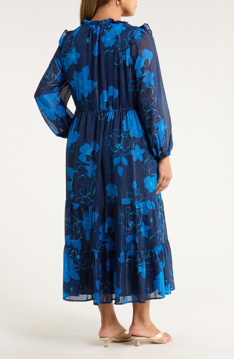 SUGARLIPS Bluford Metallic Floral Print Long Sleeve Dress, Alternate, color, Navy-Blue
