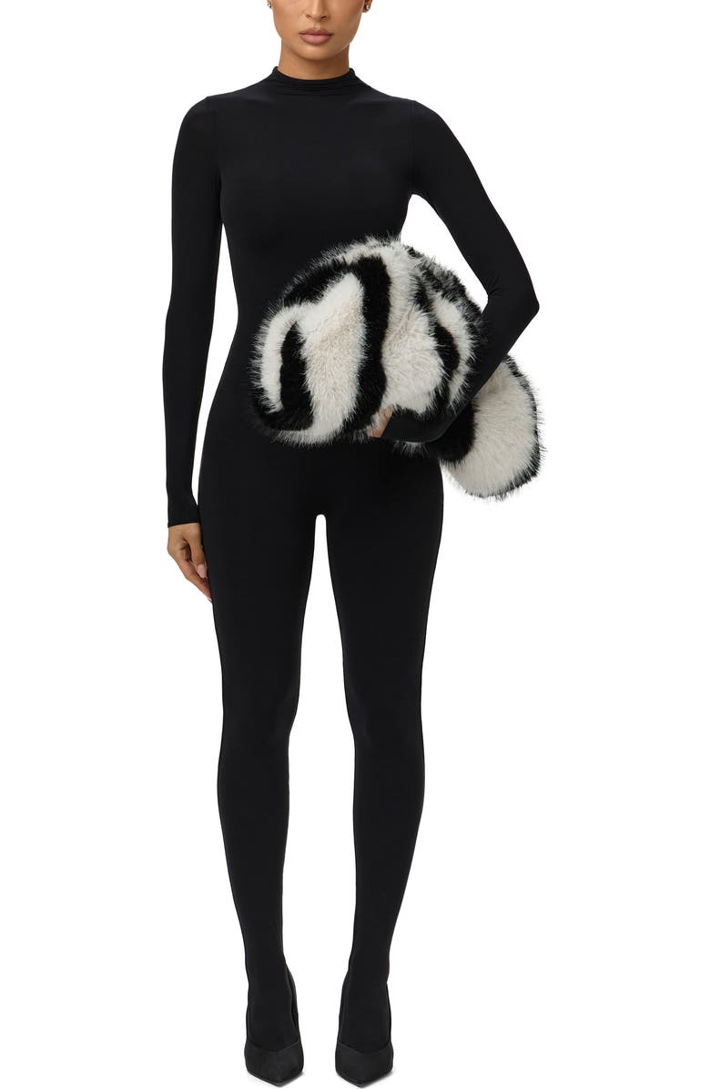 Naked Wardrobe Zebra Faux Fur Large Clutch, Alternate, color,