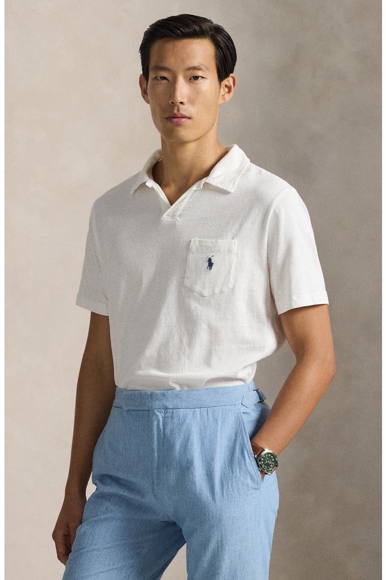 Johnny Collar Cotton & Linen Pocket Polo, Alternate, color, NEVIS
