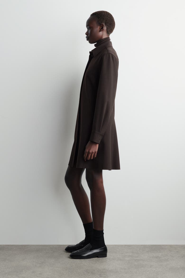 Long-Sleeved Mini Shirt Dress, Alternate, color, DARK BROWN