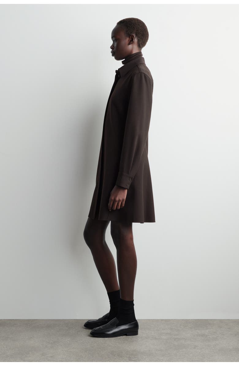 COS Long-Sleeved Mini Shirt Dress, Alternate, color, Dark Brown