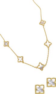 Adornia Clover Mother-of-Pearl Stud Earrings & Necklace Set