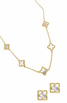 Adornia Clover Mother-of-Pearl Stud Earrings & Necklace Set