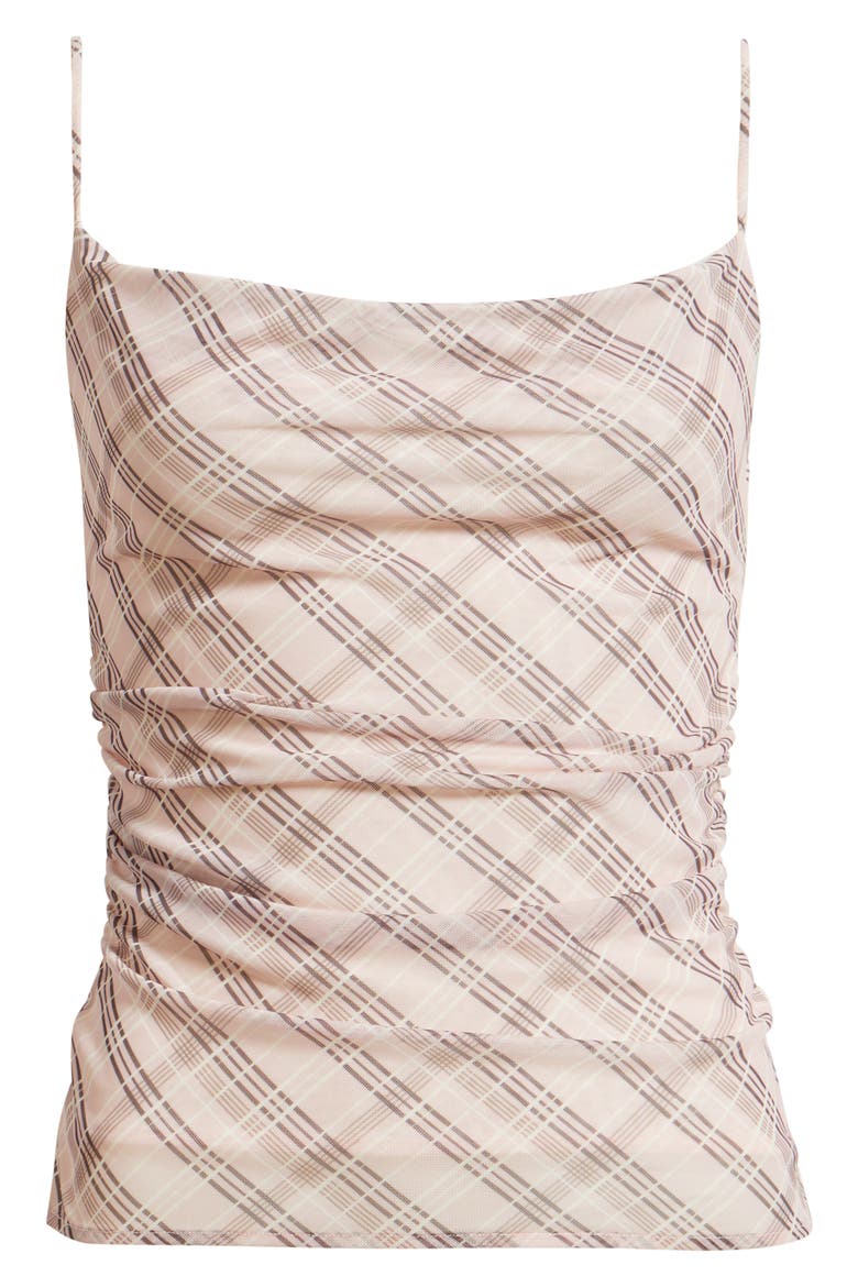 Illo Plaid Cowl Neck Ruched Top, Alternate, color, PINK