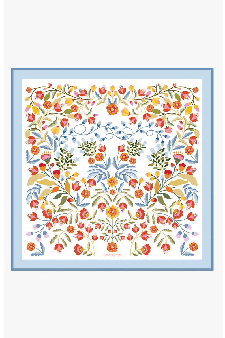Porcelain Jardin Double Sided Silk Scarf, Main, color, White