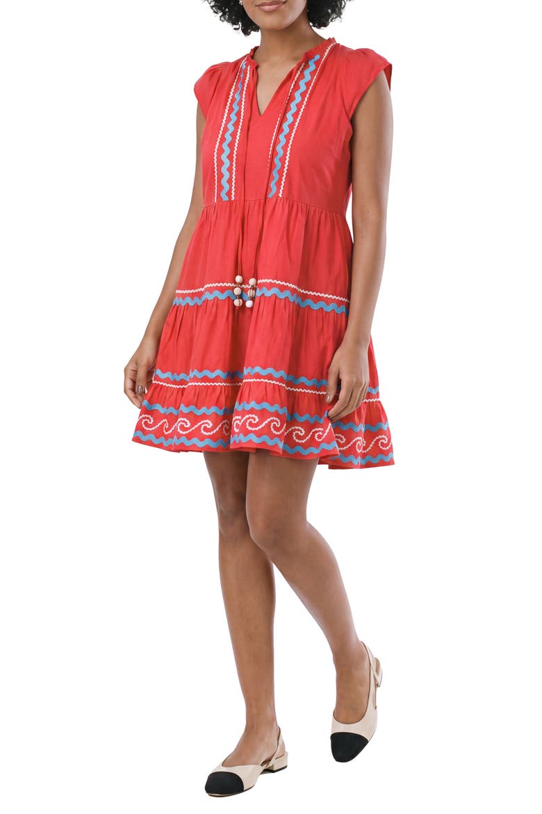 Floss Rickrack Ribbon Cotton Dress, Alternate, color, RED