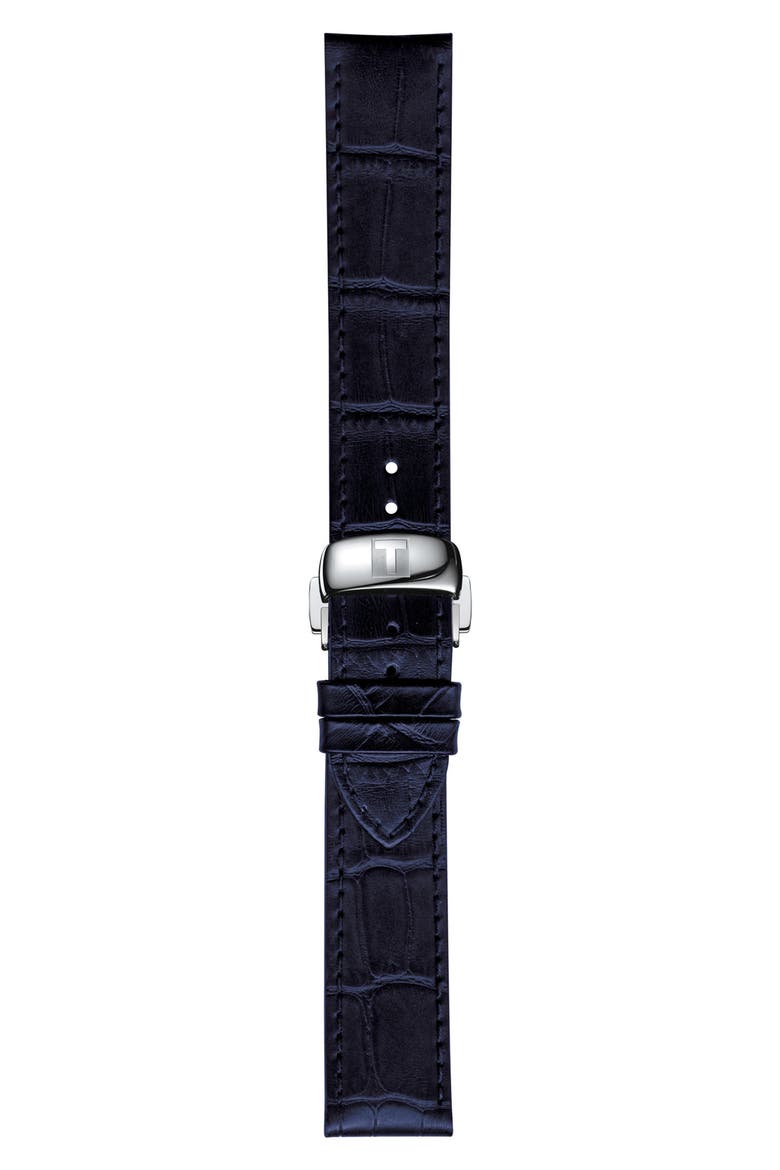 Le Locle Powermatic 80 Leather Strap Watch, 39.3mm, Alternate, color, BLUE