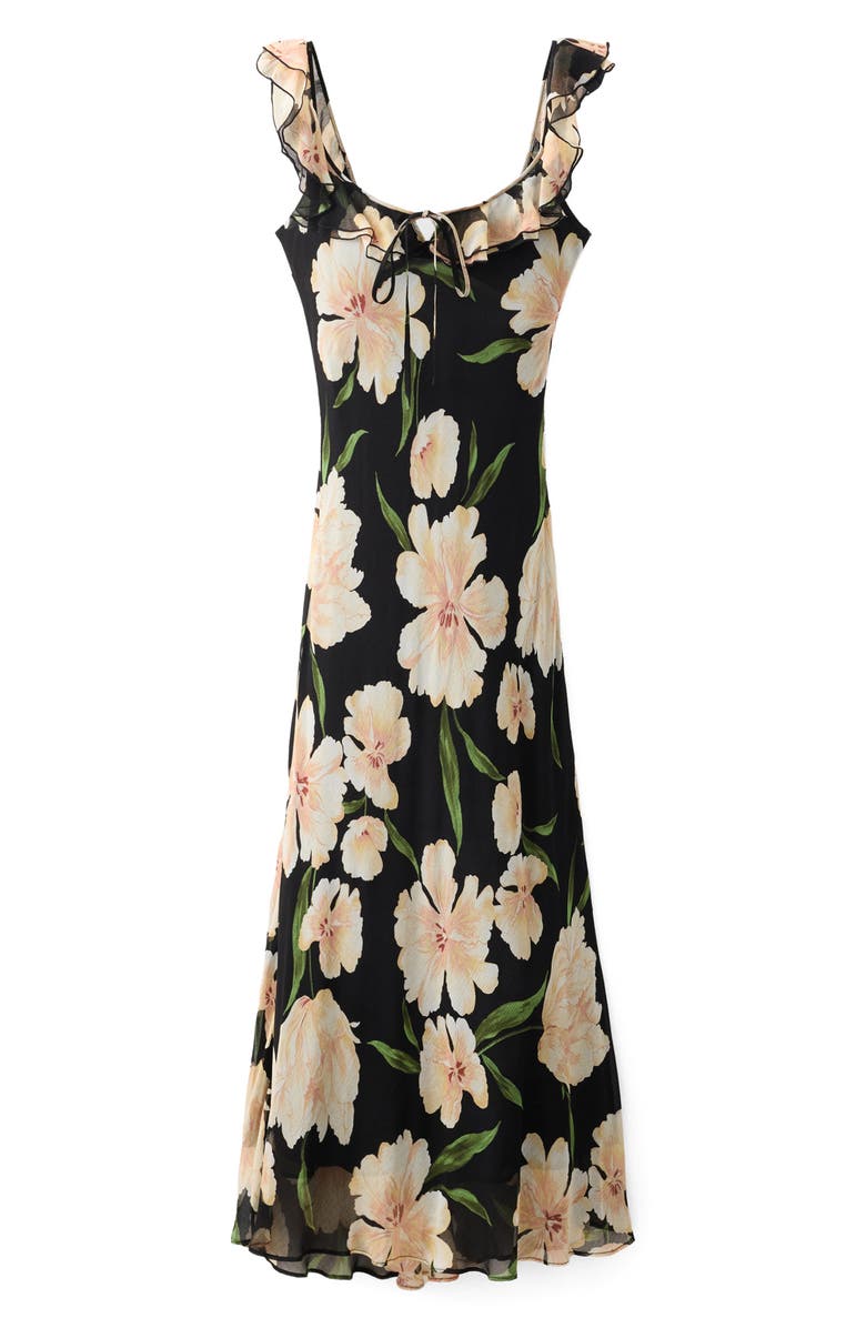 MANGO Floral Print Ruffle Dress, Alternate, color, Black