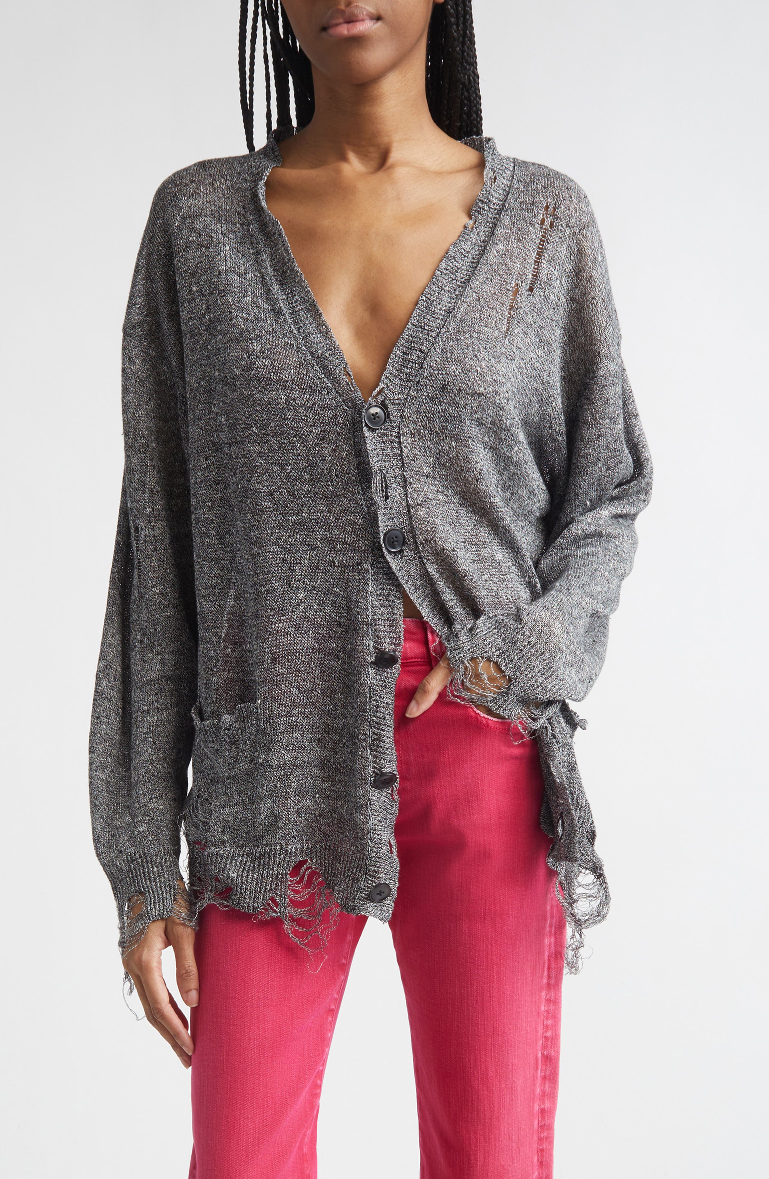 Ripped Linen Cardigan