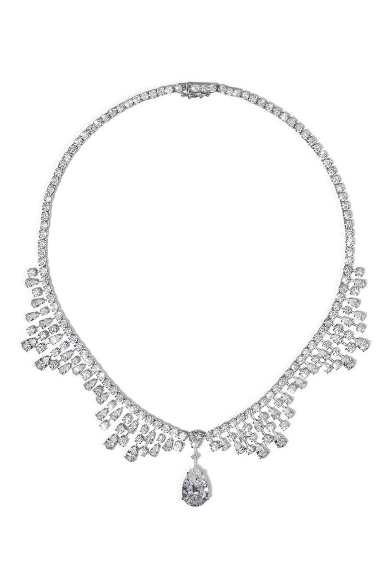 Hollywood Cubic Zirconia Statement Necklace, Main, color, RHODIUM