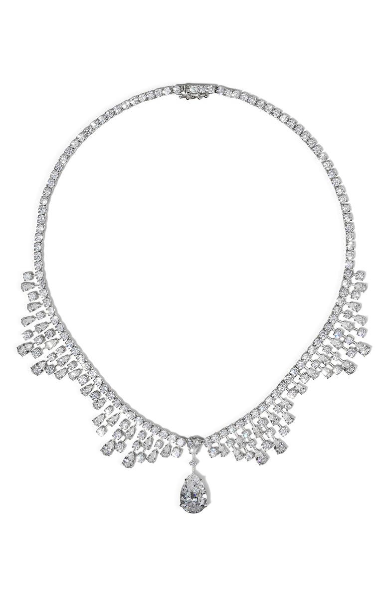 Nadri Hollywood Cubic Zirconia Statement Necklace, Main, color, Rhodium