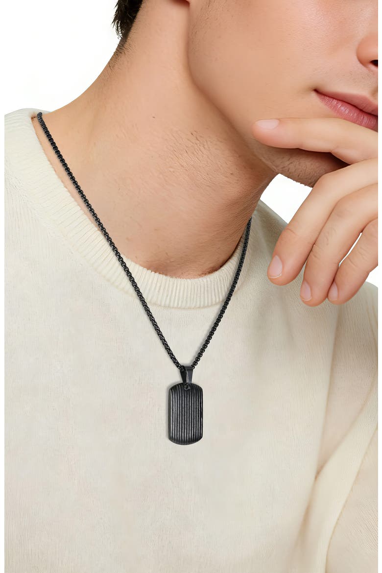 Men's Stainless Steel Textured Dog Tag Pendant Necklace, Alternate, color, BLACK