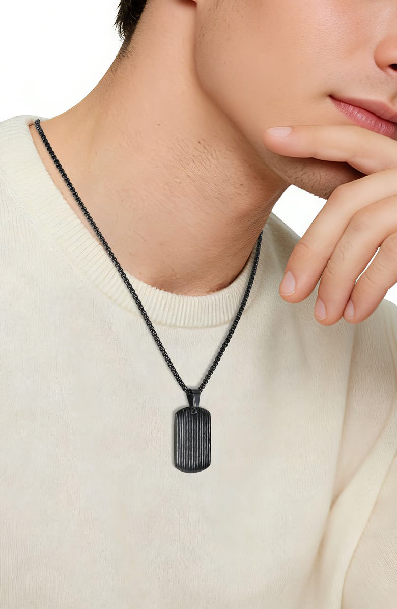 GEOFFREY BEENE Men's Stainless Steel Textured Dog Tag Pendant Necklace, Alternate, color, Black