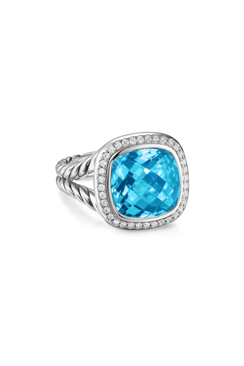 Albion® Ring in Sterling Silver with Blue Topaz & Diamonds, 11mm, Main, color, BLUE TOPAZ