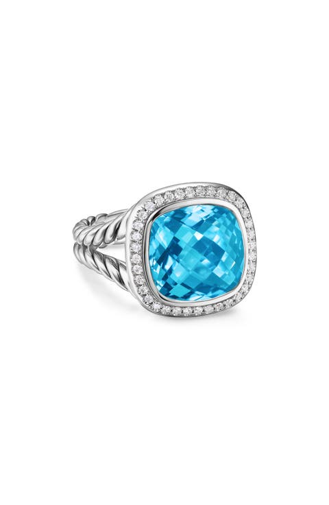 Albion® Ring in Sterling Silver with Blue Topaz & Diamonds, 11mm