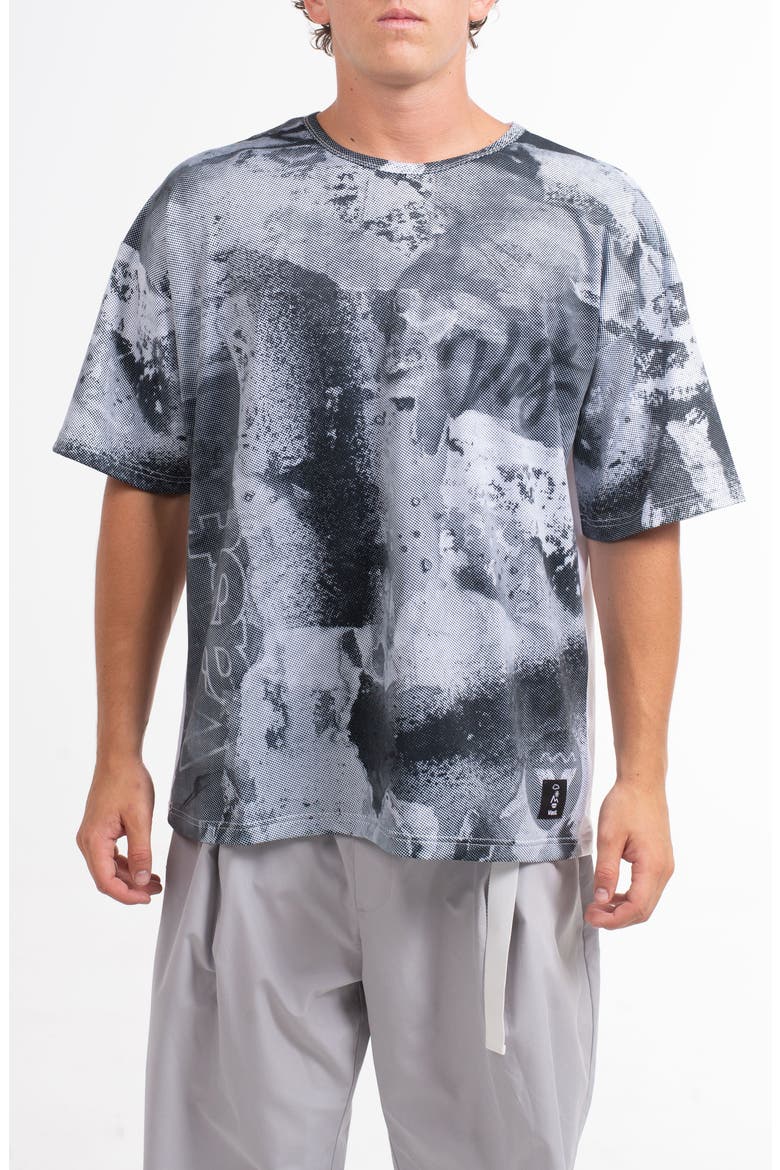 Zine Boxy Fit Aqua Terra Performance Graphic Tee, Main, color, DARK GREY