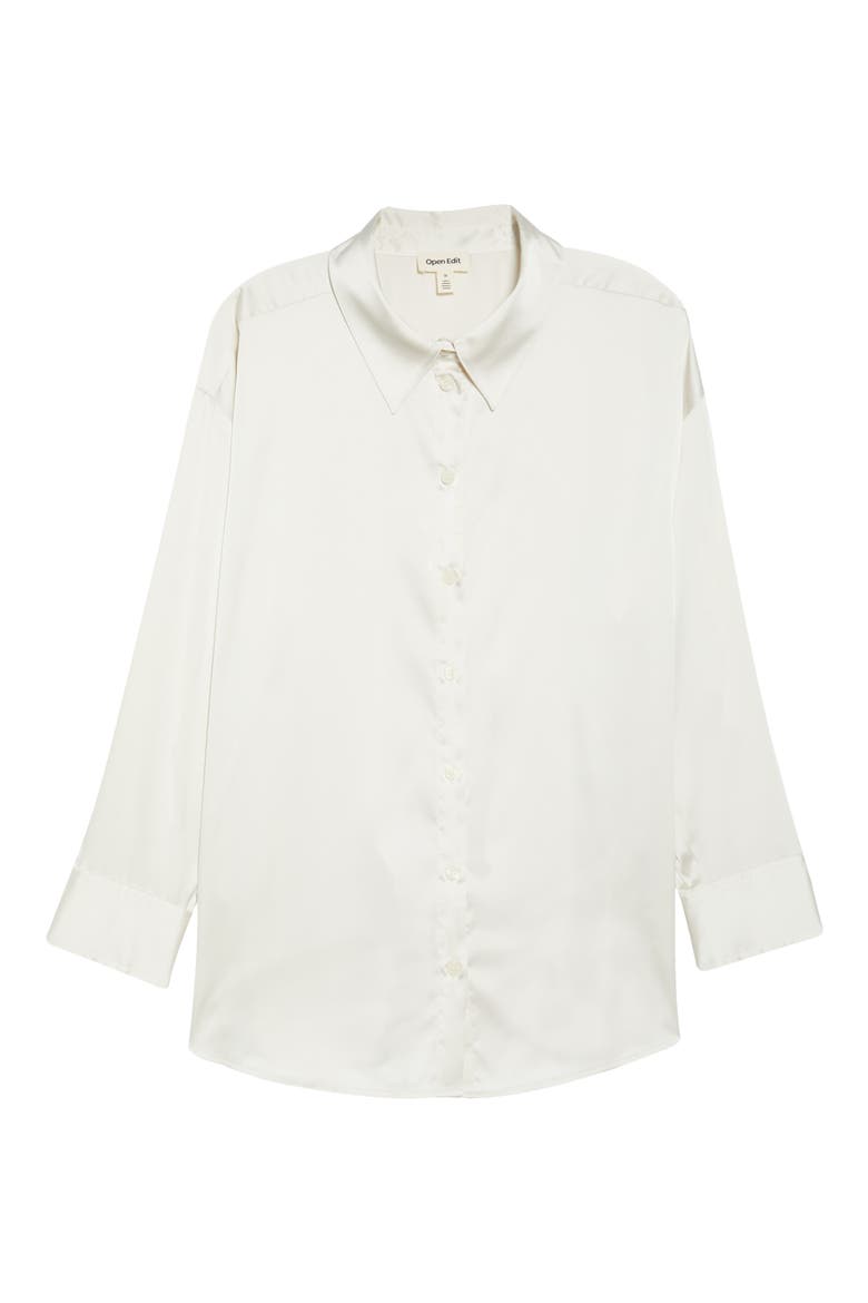 High-Low Satin Button-Up Shirt, Alternate, color, IVORY DOVE