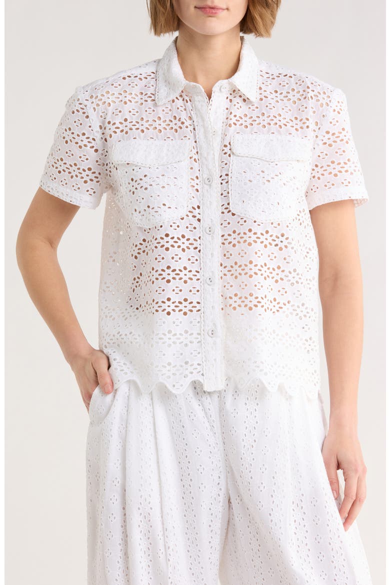 Eyelet Button-Up Shirt, Main, color, WHITE