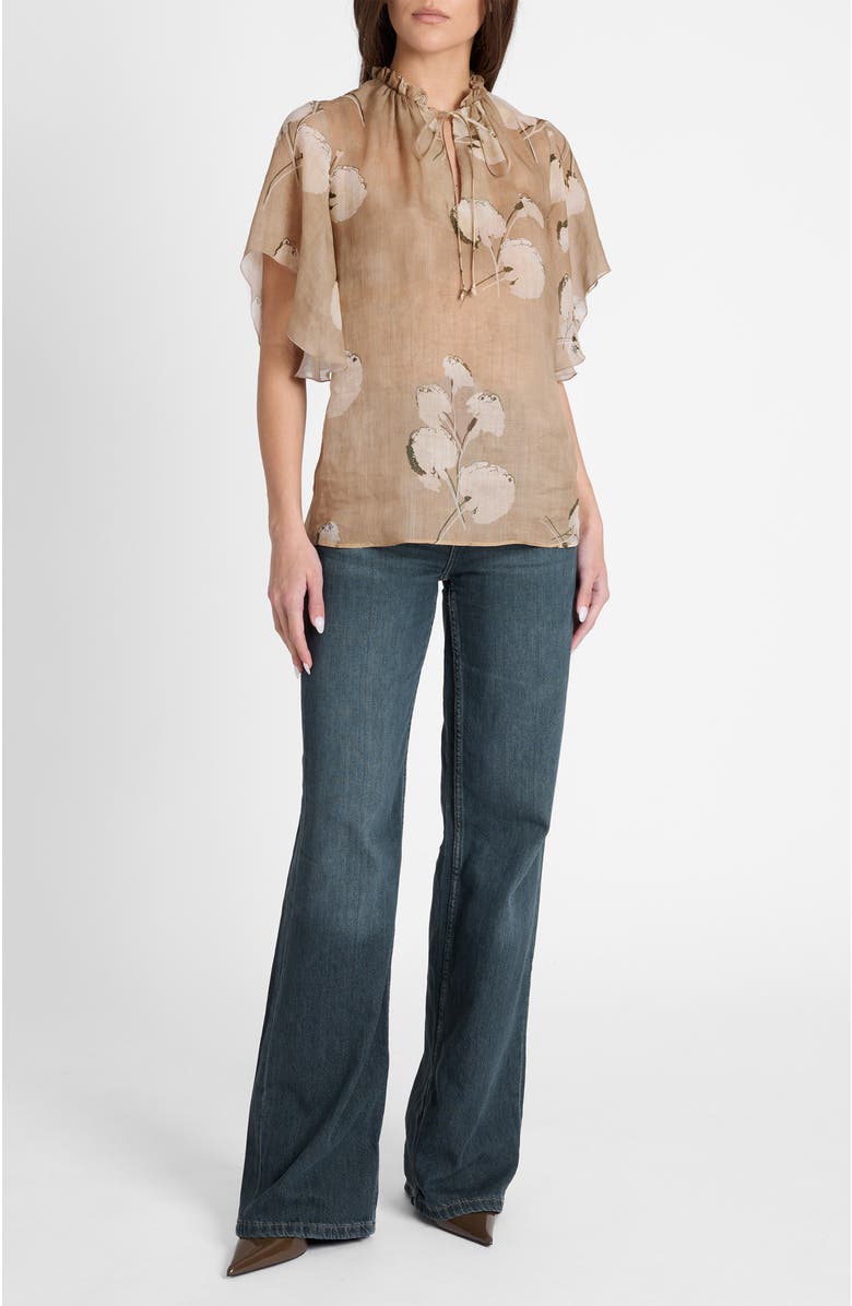 Santorelli Guita Flutter Sleeve Blouse in Floral Voile, Alternate, color, Chai